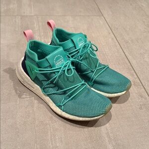 Adidas Turquoise Sneakers with Pink Highlights